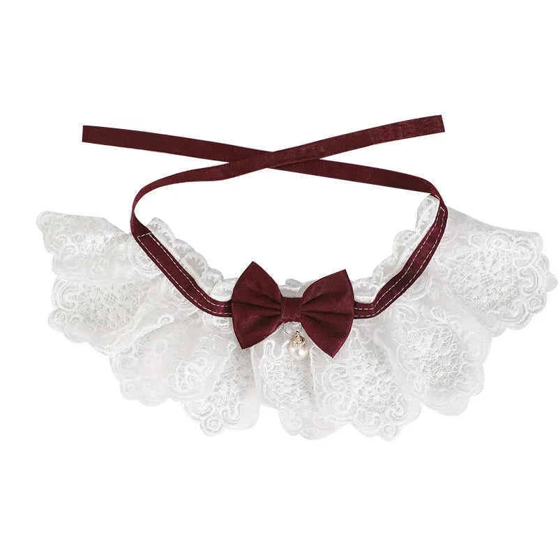 Bowtie Pearl Lace Collar Adjustable Cat Dog Bibs Pet Accessories Puppy Neckerchief Necklace Necktie Strap Scarf Pet Accessories