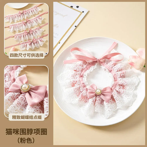 Bowtie Pearl Lace Collar Adjustable Cat Dog Bibs Pet Accessories Puppy Neckerchief Necklace Necktie Strap Scarf Pet Accessories