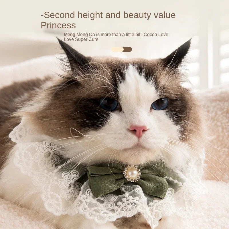 Bowtie Pearl Lace Collar Adjustable Cat Dog Bibs Pet Accessories Puppy Neckerchief Necklace Necktie Strap Scarf Pet Accessories